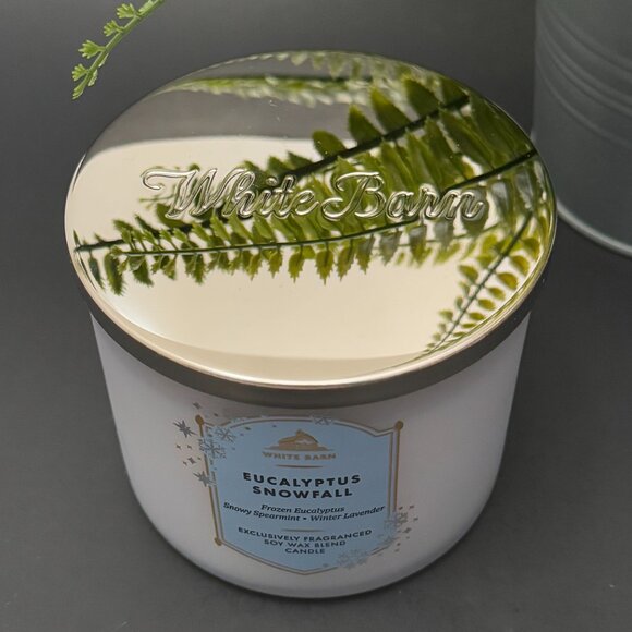 BBW Eucalyptus Snowfall White Barn Bath & Body Works 3 Wick Candle - Picture 4 of 10